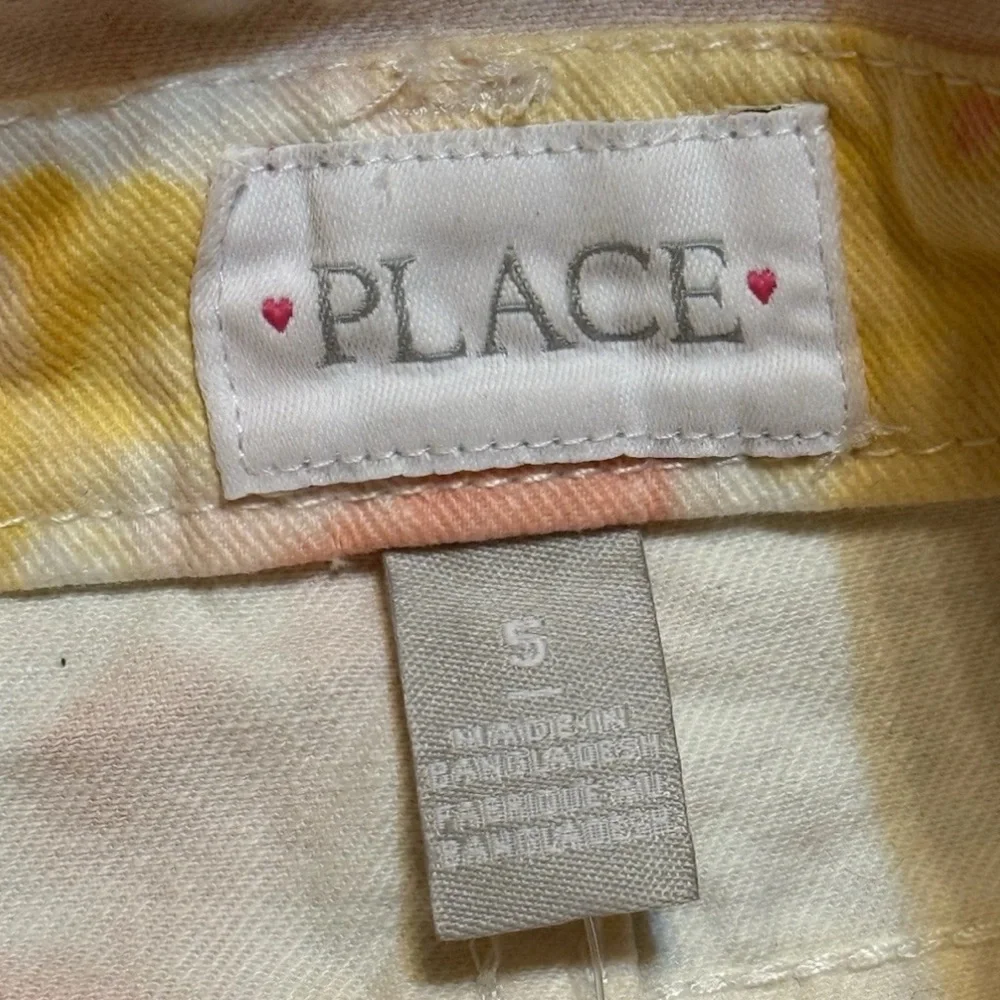 The Children's Place Girls Tie Dye Overall Shorts Size 5 Orange Pink White Denim